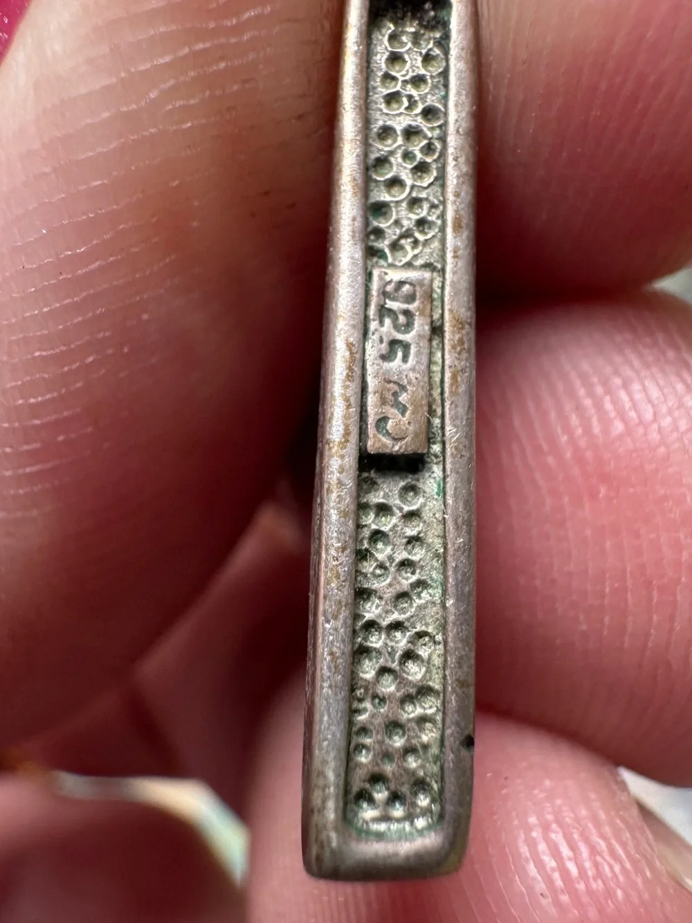Vintage Southwestern Sterling Silver Turquoise Inlay Bar Pendant Moon Hallmark